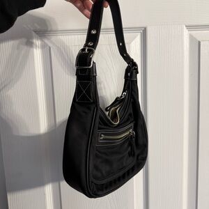 Coach 4449 Black Nylon Leather Trim Demi Hobo Shoulder Hand Bag Zip Purse